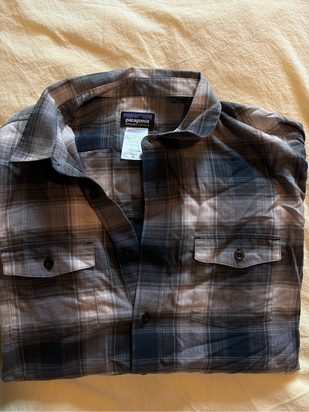 Patagonia Men’s Brown and Black Plaid Button-Down Shirt